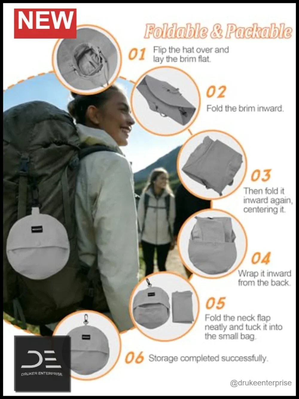 UPF 50+ Sun Hat with Detachable Neck Flap Packable Bucket Hat for Fishing Hiking